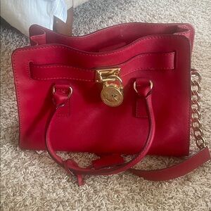 Michael Kors Red Satchel with Gold Accents